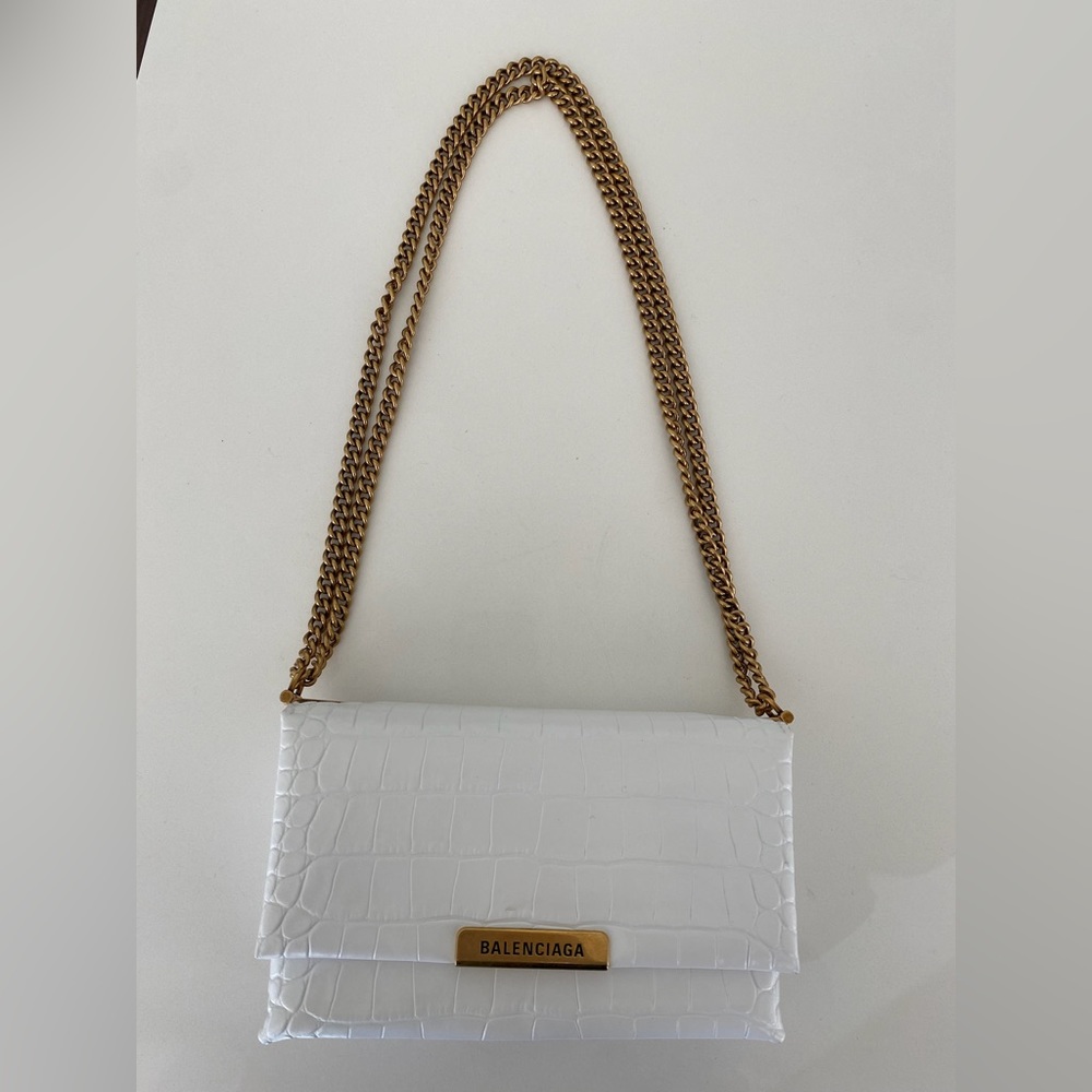 Calfskin Crocodile Small Triplet Chain Bag White